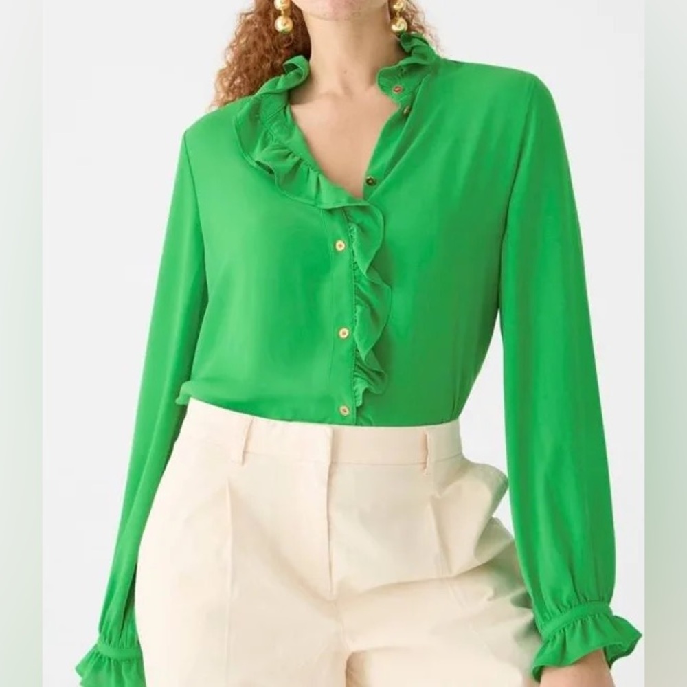 Ruffle kelly green J Crew blouse